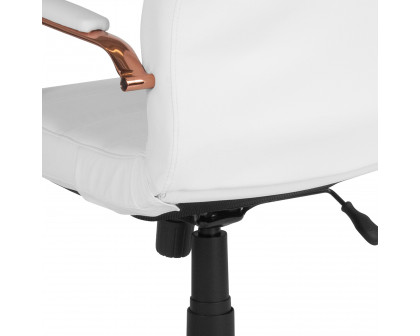 BLNK Whitney LeatherSoft Mid-Back Executive Swivel Office Chair with Rose Gold Frame and Arms - White