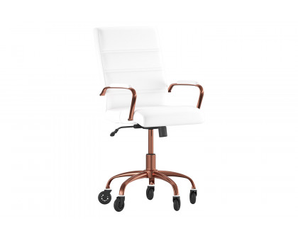 BLNK Camilia LeatherSoft Executive Swivel Office Chair with Arms and Transparent Roller Wheels - White