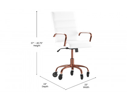 BLNK Camilia LeatherSoft Executive Swivel Office Chair with Arms and Transparent Roller Wheels - White