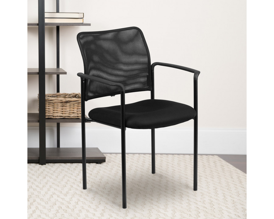 BLNK Jana Comfort Black Mesh Stackable Steel Side Chair - with Arms