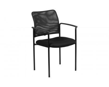 BLNK Jana Comfort Black Mesh Stackable Steel Side Chair - with Arms