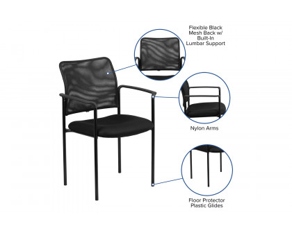 BLNK Jana Comfort Black Mesh Stackable Steel Side Chair - with Arms