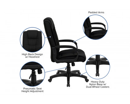 BLNK Jessica Fabric High Back Executive Swivel Office Chair with Arms - Black