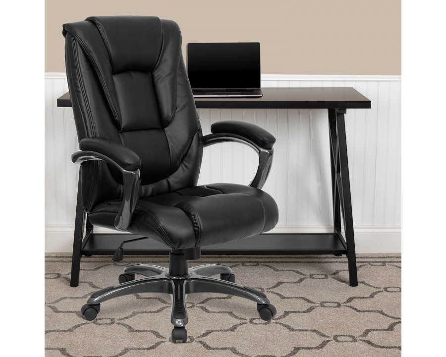 BLNK - Oma LeatherSoft High-Back Layered Upholstered Executive Swivel Ergonomic Office Chair with Smoke Base and Arms