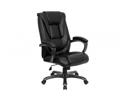 BLNK - Oma LeatherSoft High-Back Layered Upholstered Executive Swivel Ergonomic Office Chair with Smoke Base and Arms