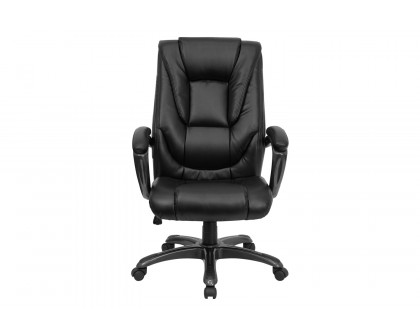 BLNK - Oma LeatherSoft High-Back Layered Upholstered Executive Swivel Ergonomic Office Chair with Smoke Base and Arms