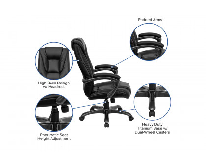 BLNK - Oma LeatherSoft High-Back Layered Upholstered Executive Swivel Ergonomic Office Chair with Smoke Base and Arms