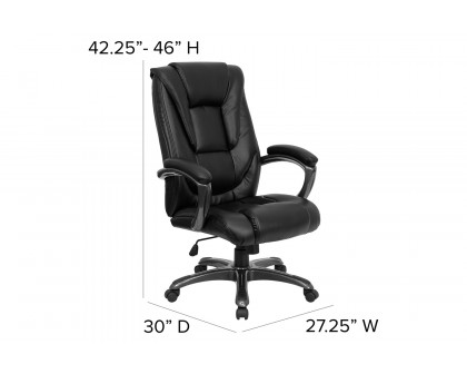 BLNK - Oma LeatherSoft High-Back Layered Upholstered Executive Swivel Ergonomic Office Chair with Smoke Base and Arms