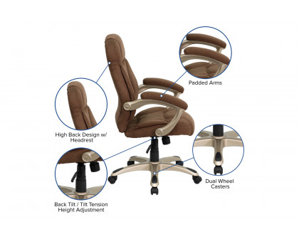 BLNK Jessie Microfiber High-Back Contemporary Executive Swivel Ergonomic Office Chair with Arms - Brown