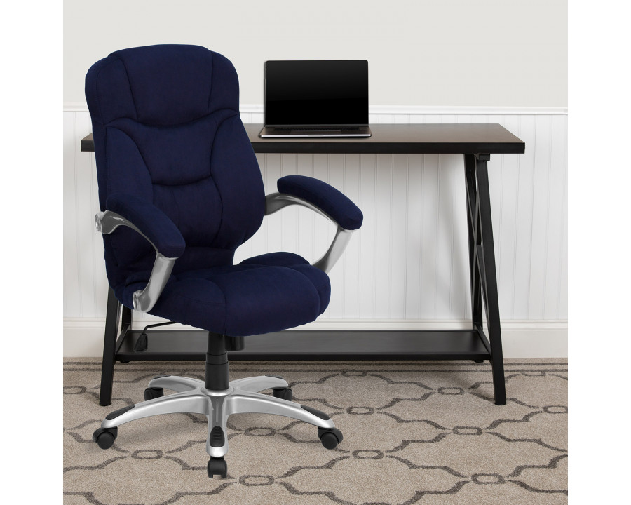 BLNK Jessie Microfiber High-Back Contemporary Executive Swivel Ergonomic Office Chair with Arms - Navy Blue