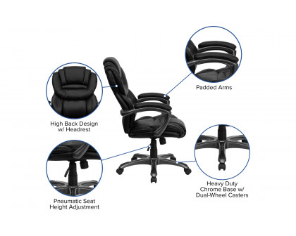 BLNK Stella LeatherSoft High-Back Executive Swivel Ergonomic Office Chair with Arms - Black