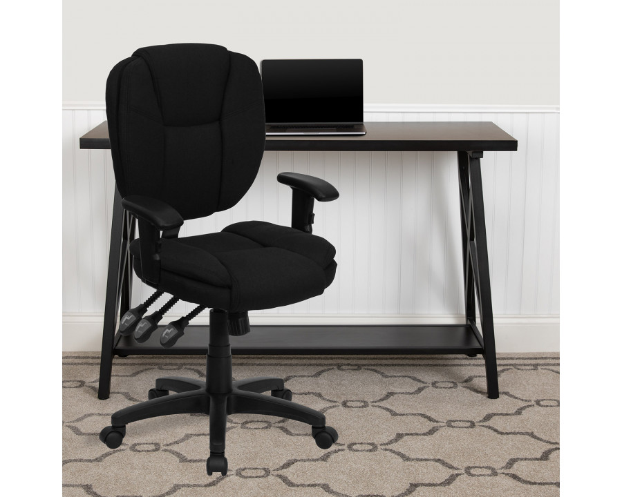 BLNK Caroline Fabric Multifunction Swivel Ergonomic Task Office Chair with Pillow Top Cushioning - Black, with Arms