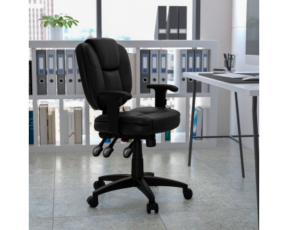 BLNK Caroline LeatherSoft Multifunction Swivel Ergonomic Task Office Chair with Pillow Top Cushioning - Black, with Arms