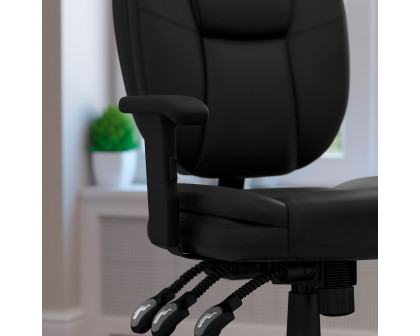 BLNK Caroline LeatherSoft Multifunction Swivel Ergonomic Task Office Chair with Pillow Top Cushioning - Black, with Arms