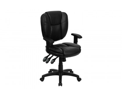 BLNK Caroline LeatherSoft Multifunction Swivel Ergonomic Task Office Chair with Pillow Top Cushioning - Black, with Arms