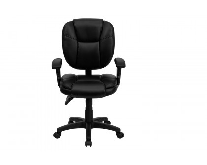 BLNK Caroline LeatherSoft Multifunction Swivel Ergonomic Task Office Chair with Pillow Top Cushioning - Black, with Arms