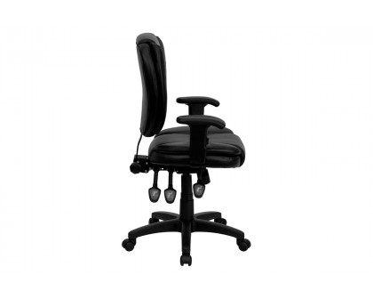 BLNK Caroline LeatherSoft Multifunction Swivel Ergonomic Task Office Chair with Pillow Top Cushioning - Black, with Arms