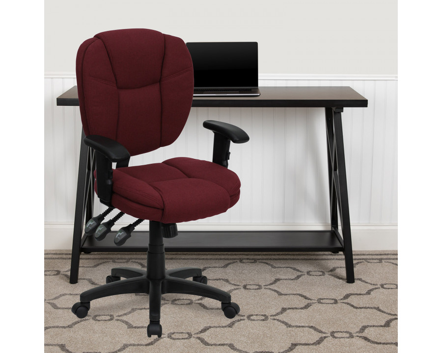 BLNK Caroline Fabric Multifunction Swivel Ergonomic Task Office Chair with Pillow Top Cushioning - Burgundy, with Arms