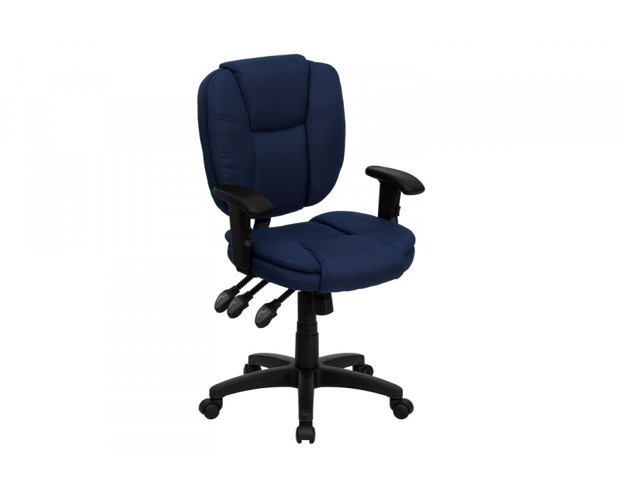 BLNK Caroline Fabric Multifunction Swivel Ergonomic Task Office Chair with Pillow Top Cushioning - Navy Blue, with Arms