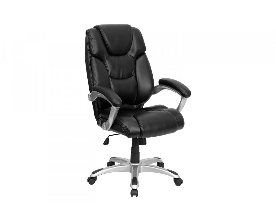 BLNK - Heather LeatherSoft High-Back Layered Upholstered Executive Swivel Ergonomic Office Chair with Silver Nylon Base and Arms