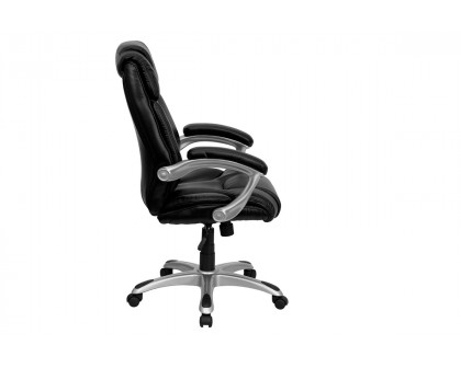 BLNK - Heather LeatherSoft High-Back Layered Upholstered Executive Swivel Ergonomic Office Chair with Silver Nylon Base and Arms