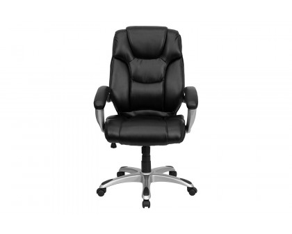 BLNK - Heather LeatherSoft High-Back Layered Upholstered Executive Swivel Ergonomic Office Chair with Silver Nylon Base and Arms