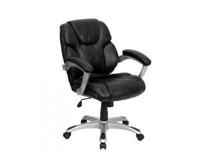 BLNK - Heather LeatherSoft Mid-Back Layered Upholstered Executive Swivel Ergonomic Office Chair with Silver Nylon Base and Arms