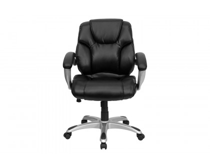 BLNK - Heather LeatherSoft Mid-Back Layered Upholstered Executive Swivel Ergonomic Office Chair with Silver Nylon Base and Arms