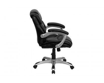 BLNK - Heather LeatherSoft Mid-Back Layered Upholstered Executive Swivel Ergonomic Office Chair with Silver Nylon Base and Arms