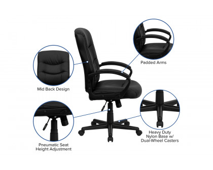 BLNK - Chelsea LeatherSoft Mid-Back Executive Swivel Office Chair with Three Line Horizontal Stitch Back and Arms