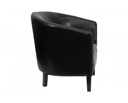 BLNK Lauren LeatherSoft Barrel Shaped Guest Chair with Wooden Legs - Black