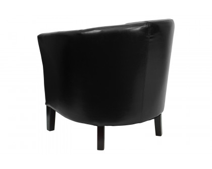 BLNK Lauren LeatherSoft Barrel Shaped Guest Chair with Wooden Legs - Black