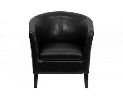 BLNK Lauren LeatherSoft Barrel Shaped Guest Chair with Wooden Legs - Black