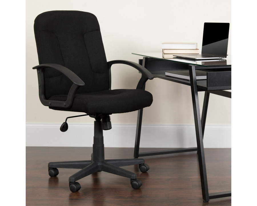 BLNK Garver Fabric Mid-Back Executive Swivel Office Chair with Nylon Arms - Black