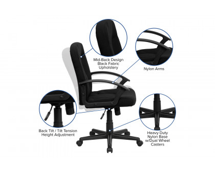 BLNK Garver Fabric Mid-Back Executive Swivel Office Chair with Nylon Arms - Black