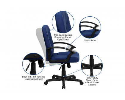 BLNK Garver Fabric Mid-Back Executive Swivel Office Chair with Nylon Arms - Navy