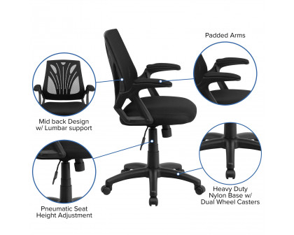 BLNK Sam Mid-Back Mesh Swivel Task Office Chair with Open Arms - Fabric