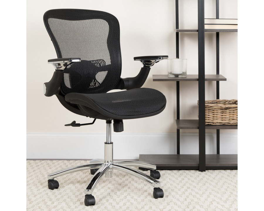 BLNK - Sam Mid-Back Mesh Executive Swivel Ergonomic Office Chair with Synchro-Tilt and Height Adjustable Flip-Up Arms