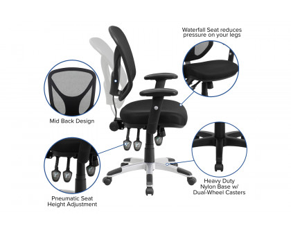 BLNK - Sam Mid-Back Mesh Multifunction Swivel Ergonomic Task Office Chair with Adjustable Arms