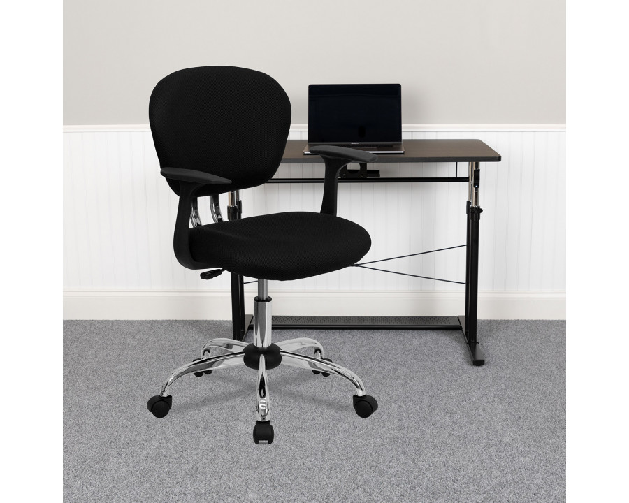 BLNK Beverly Mid-Back Mesh Padded Swivel Task Office Chair with Chrome Base - Black, with Arms