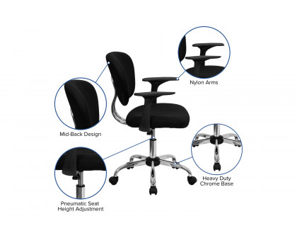 BLNK Beverly Mid-Back Mesh Padded Swivel Task Office Chair with Chrome Base - Black, with Arms