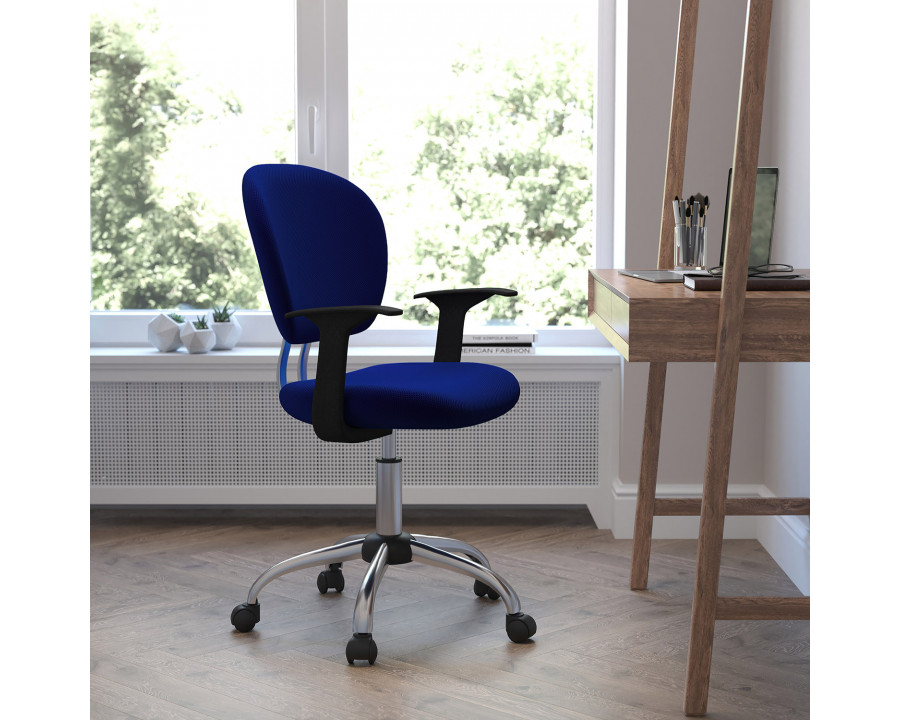 BLNK Beverly Mid-Back Mesh Padded Swivel Task Office Chair with Chrome Base - Blue, with Arms