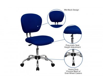 BLNK Beverly Mid-Back Mesh Padded Swivel Task Office Chair with Chrome Base - Blue