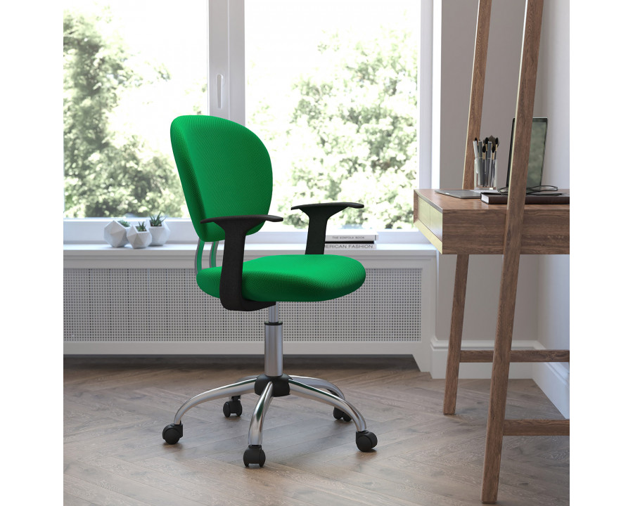 BLNK Beverly Mid-Back Mesh Padded Swivel Task Office Chair with Chrome Base - Bright Green, with Arms