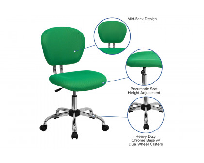 BLNK - Beverly Mid-Back Bright Green Mesh Padded Swivel Task Office Chair with Chrome Base