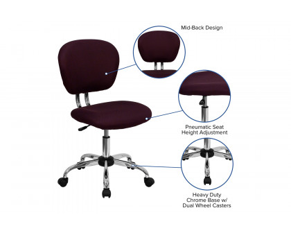 BLNK Beverly Mid-Back Mesh Padded Swivel Task Office Chair with Chrome Base - Burgundy