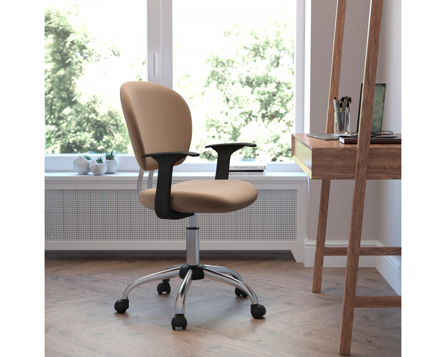 BLNK Beverly Mid-Back Mesh Padded Swivel Task Office Chair with Chrome Base - Coffee, with Arms