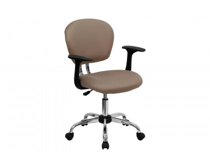 BLNK Beverly Mid-Back Mesh Padded Swivel Task Office Chair with Chrome Base - Coffee, with Arms