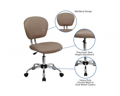 BLNK Beverly Mid-Back Mesh Padded Swivel Task Office Chair with Chrome Base - Coffee