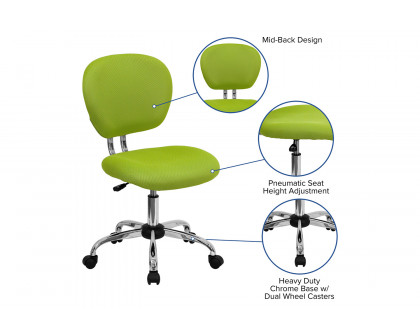 BLNK Beverly Mid-Back Mesh Padded Swivel Task Office Chair with Chrome Base - Apple Green